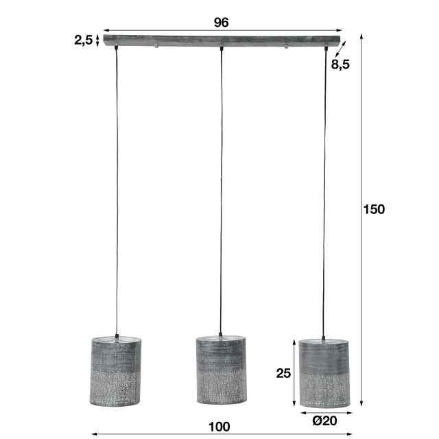 Hoyz Hanglamp cilinder 3xØ20 - 100x20x150 2061291 large