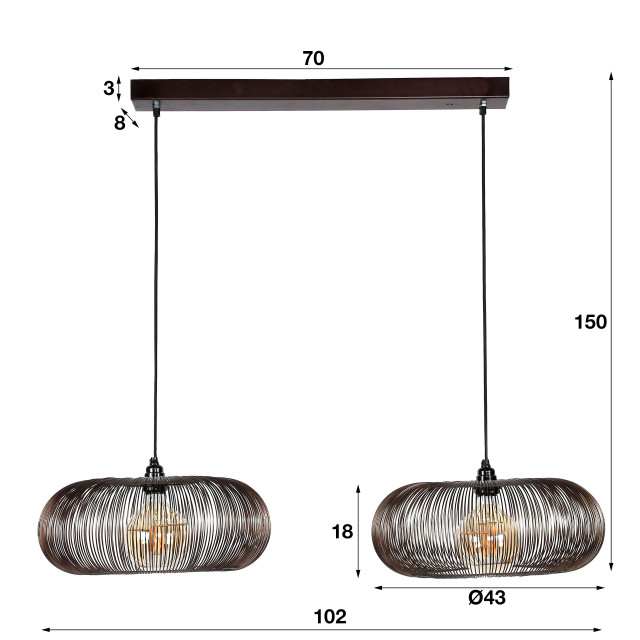 Hoyz Hoyz hanglamp met 2 lampen koper kleurig 150cm disk vorm Ø43 2061474 large