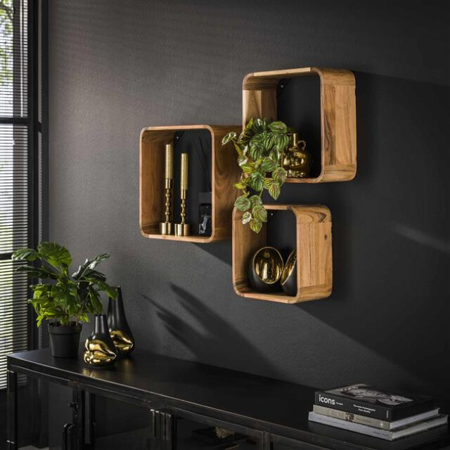 Hoyz wandschap vierkant acaciahout set van 3 2762968 large