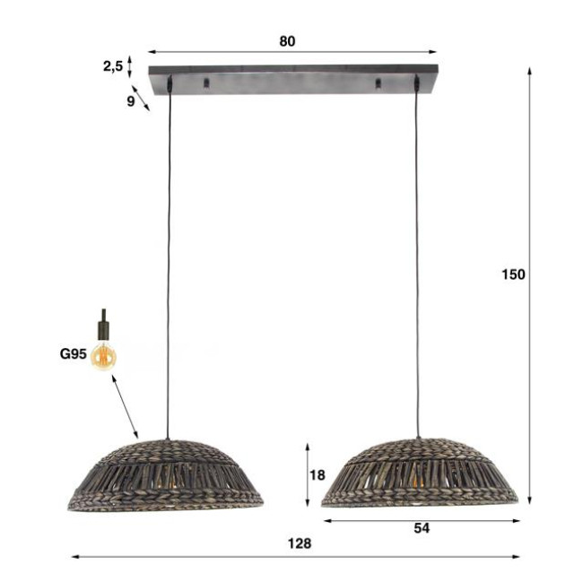 Hoyz hanglamp 2x dome waterhyacint nikkel 2637002 large