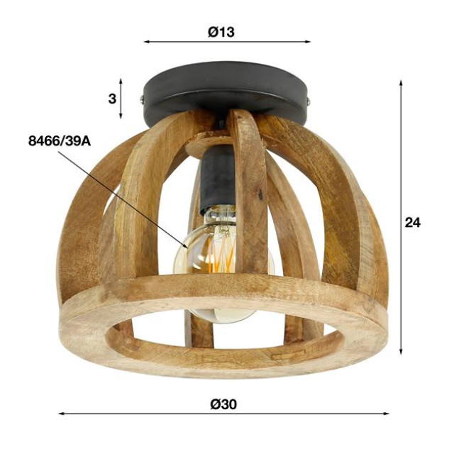 Hoyz Hoyz plafondlamp gebogen houten spijl massief mangohout 2156027 large