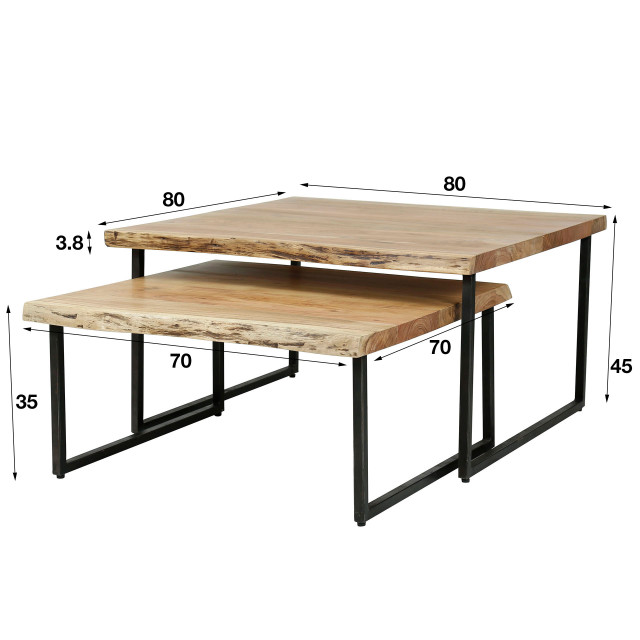 Hoyz Hoyz salontafel edge set acacia hout 2 stuks 80x80x45 2061048 large