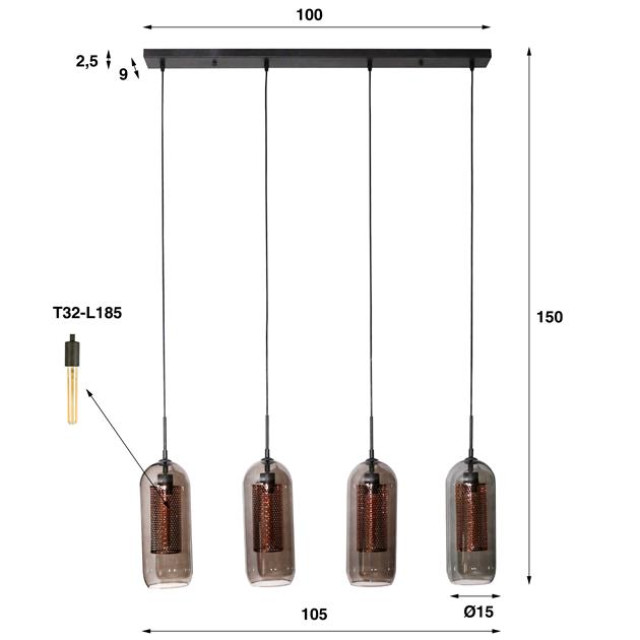 Hoyz Hoyz hanglamp 4l smoke glas-geperforeerd staal artic 2596068 large