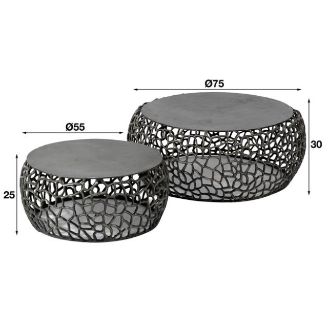 Hoyz Hoyz salontafel maze /grijs metaal set van 2 75x75x30 2061112 large