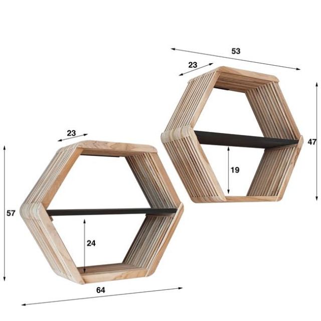 Hoyz wandschap hexagon teakhout set van 2 2762963 large