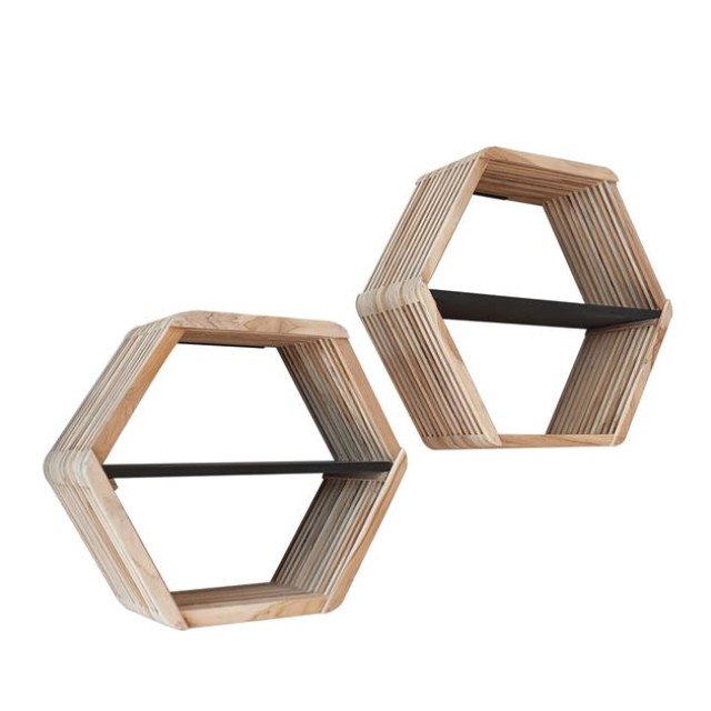 Hoyz wandschap hexagon teakhout set van 2 2762963 large