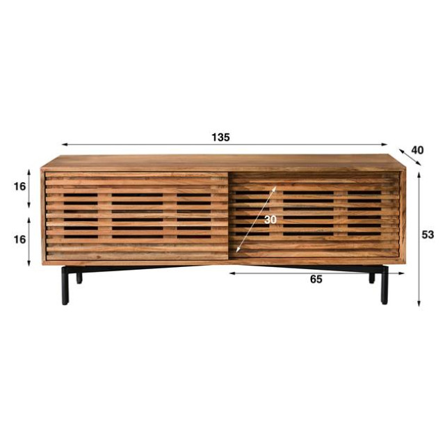 Hoyz tv-meubel 135cm 2 deuren slide massief acacia naturel 2658185 large