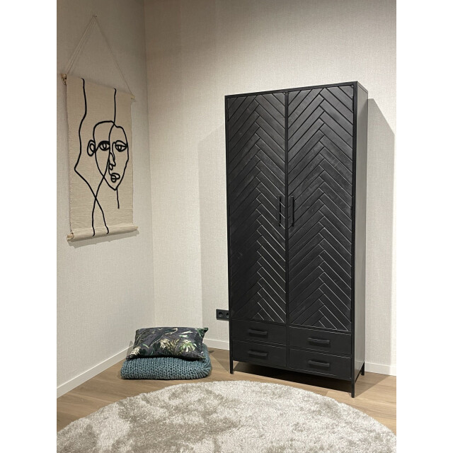 Livingfurn kabinetkast york 2 lade 90cm mangohout / gecoat staal 2658008 large