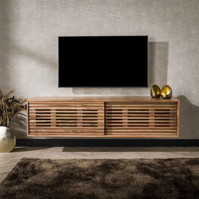 Hoyz tv-meubel 150cm zwevend 2 deuren slide massief acacia naturel 2658186 large