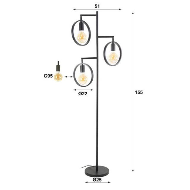 Hoyz Hoyz vloerlamp ring 3 lampen charcoal 2610851 large