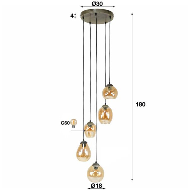 Hoyz Hoyz hanglamp 5l mix getrapt mix amberkleurig glas 2596075 large