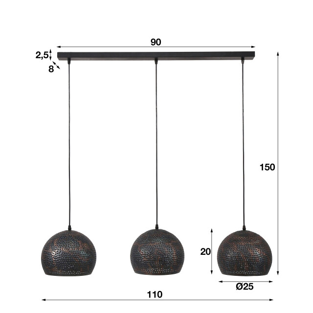 Hoyz Hoyz hanglamp 3xØ25 half ronde metalen hanglampen transpart 2061394 large