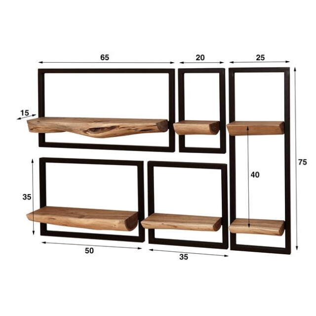 Hoyz wandschap set edge massief acacia naturel set van 5 2846270 large