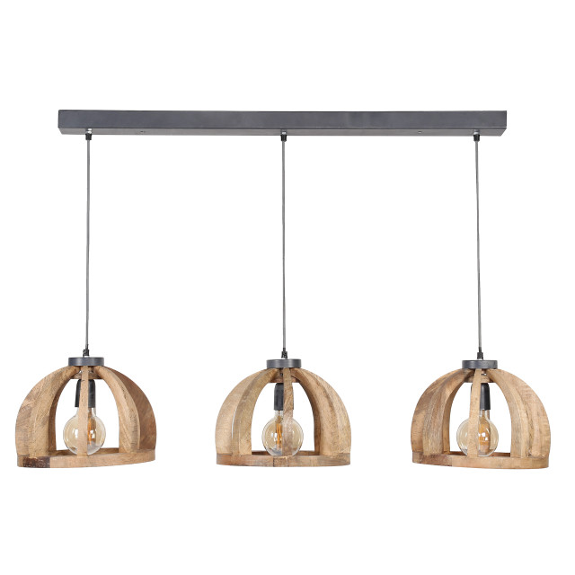 Hoyz Hoyz hanglamp gemaakt van naturel mangohout- 3 lampen gebogen houten spijlen Ø30 stoere look -150cm in hoogte verstelbaar industriële hanglamp voor woonkamer of eetkamer 2061472 large