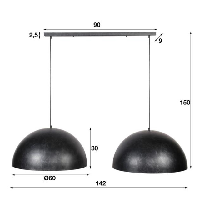 Hoyz Hoyz hanglamp 2xØ60 metalen bolvormige hanglampen charcoal finish 2061384 large