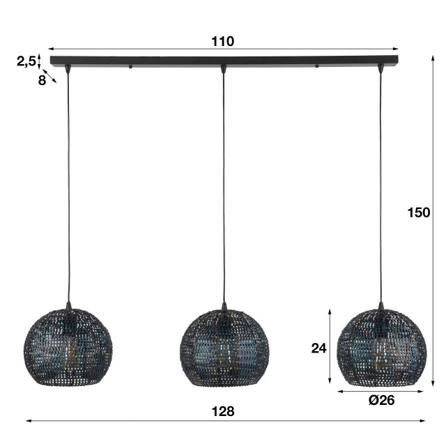 Hoyz Hoyz hanglamp 3x Ø26 half ronde metalen hanglampen armor burned finish 2061397 large