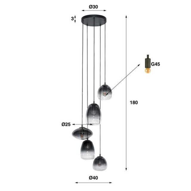 Hoyz Hoyz hanglamp 5l mix getrapt glass shaded artic 2596063 large