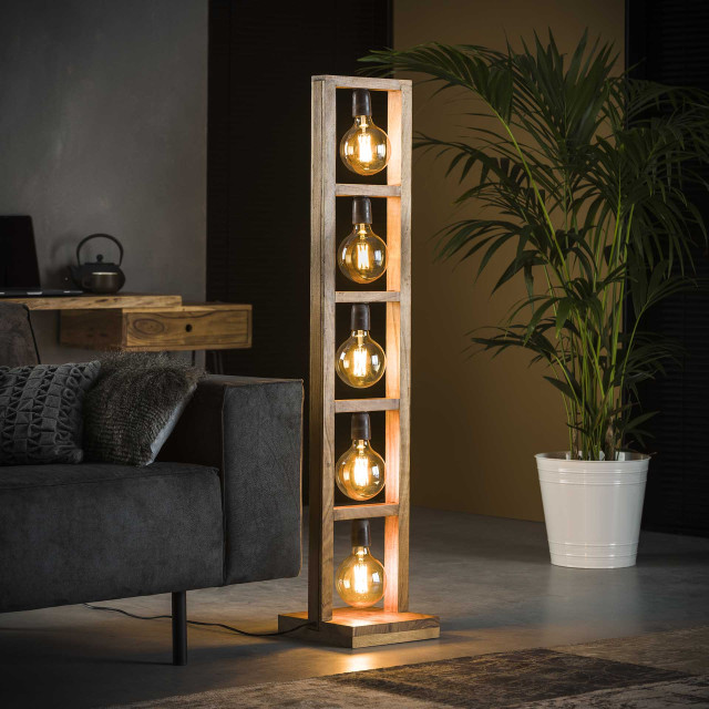 Hoyz Hoyz vloerlamp industrieel 5 lampen modulo houten frame 2061424 large