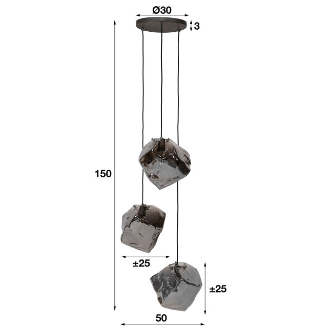 Hoyz Hoyz hanglamp rock chromed 3 lampen industrieel 50x50x150 2061259 large