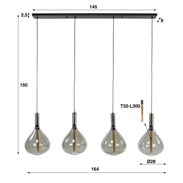 Hoyz hanglamp 4l drop smoke glass artic 2758793 large