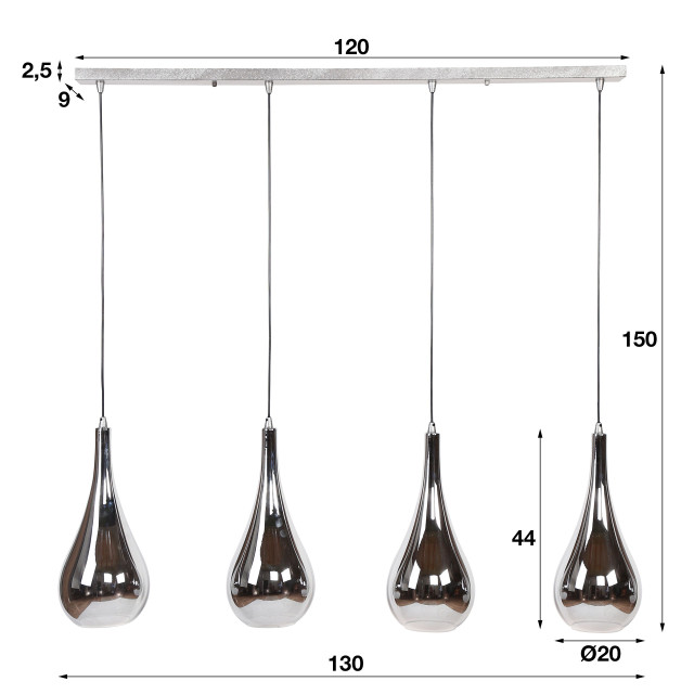 Hoyz Hoyz hanglamp met 4 lampen serie silver drop handgeblazen glas 2061440 large