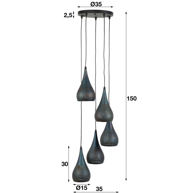 Hoyz Hoyz hanglamp 5xØ15 druppelvormige metalen hanglampen diverse hoogtes 2061392 large