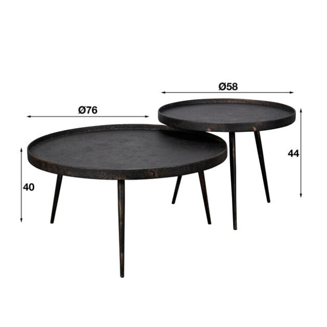 Hoyz Hoyz salontafel rond metallic zwart set van 2 76x76x40 2061105 large