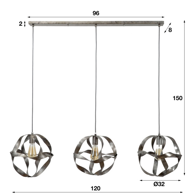 Hoyz Hoyz hanglamp twist 3x Ø30 120x30x120 glas 2061292 large