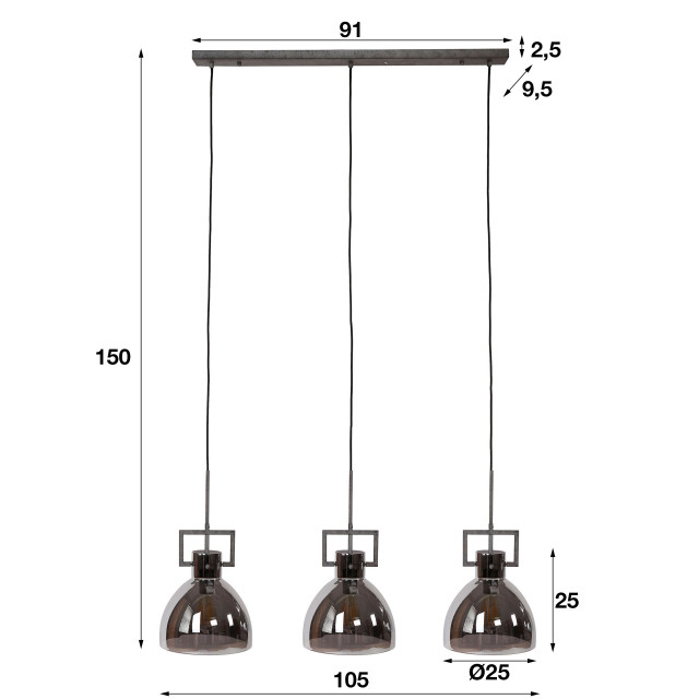 Hoyz Hoyz hanglamp industry chromed glass 3 lampen - 2061298 large