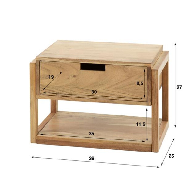 Hoyz nachtkastje 1l zwevend acaciahout 2758796 large