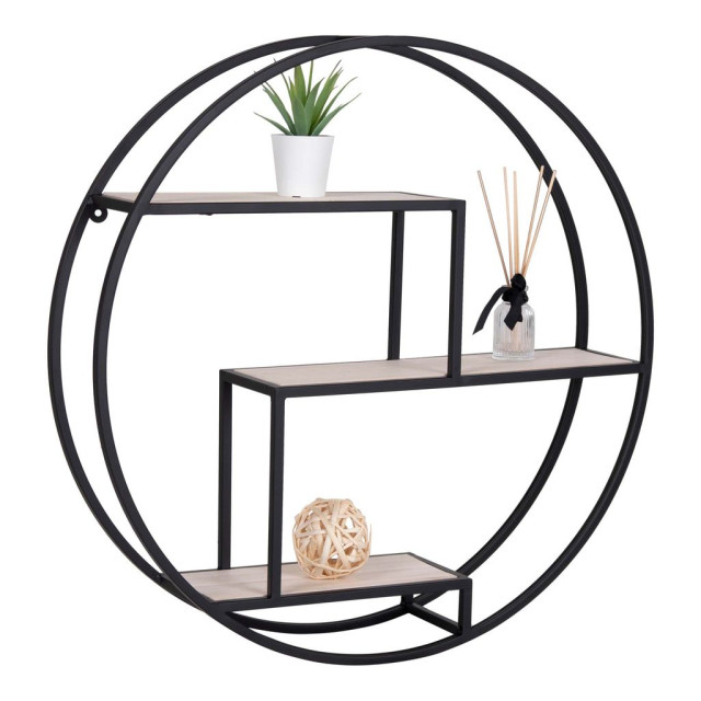 House Nordic Rotterdam shelf round shelf with black frame and natural wood 2814258 large
