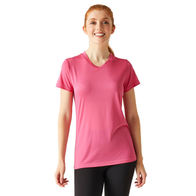 Regatta Dames fingal v hals t-shirt UTRG10272_flamingopink large