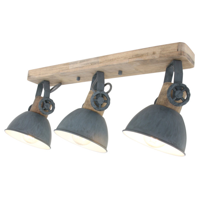 Mexlite Houten plafondlamp met 3 grijze spots gearwood grijs 2600213 large