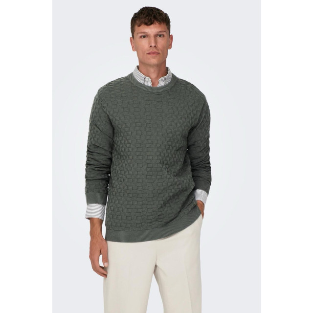 Only & Sons Onskalle reg 12 struc crew knit noo olijf 5219.22.0025 large