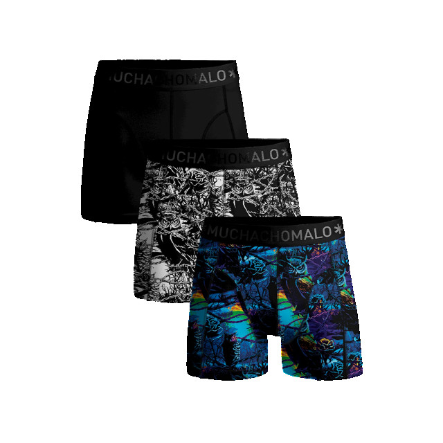 Muchachomalo Heren 3-pack boxershorts print/effen U-BARBWIREOWL1010-01 large