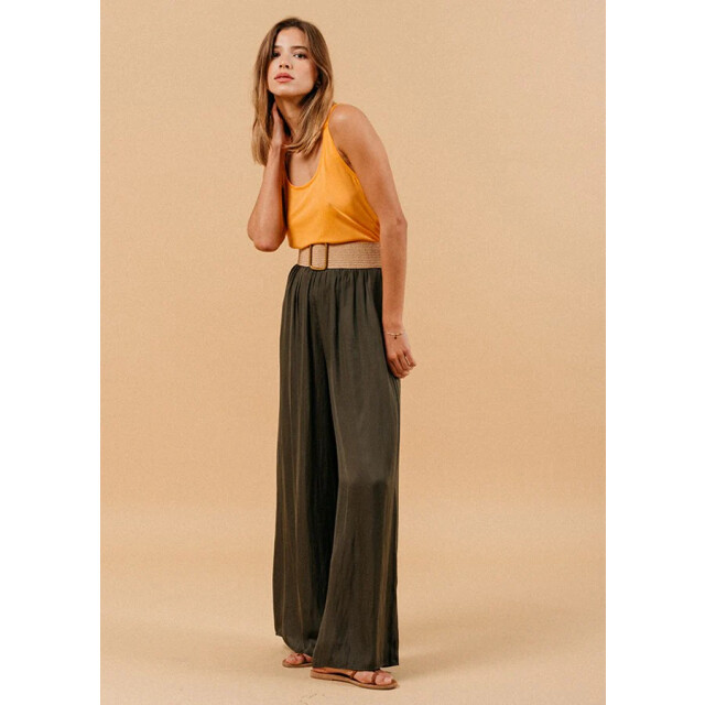 Grace & Mila Kaki satijnlook wijde pantalon matcha 8697958072648 large