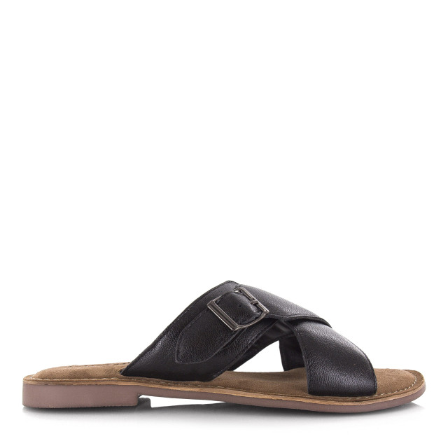 Lazamani Leren mules black met gekruiste banden platte sandalen dames LA75323 large