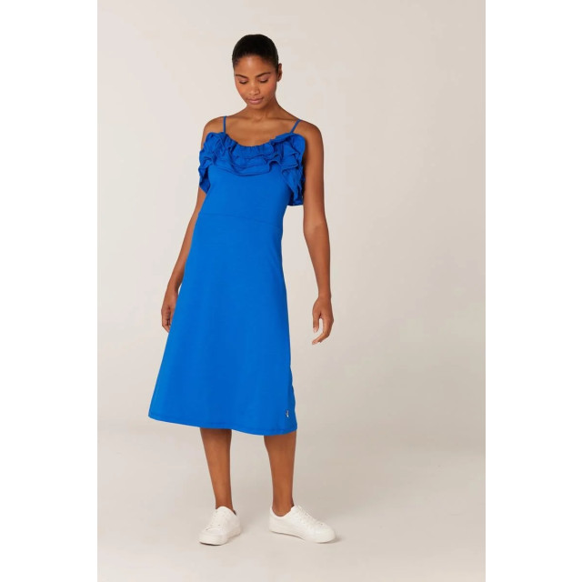 Jansen Amsterdam Fiore v535 jersey solid spaghetti dress ruffle blue v535 large