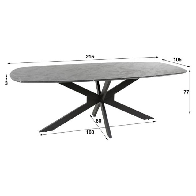 Hoyz eetkamertafel 215 deens ovaal 3d melamine slate stone 2850021 large