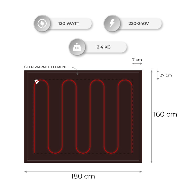 Nuvoo Elektrische bovendeken 180x160 cm xl automatische uitschakeling oververhittingsbescherming 3 standen 120w 2 persoons warmtedeken - 2822911 large