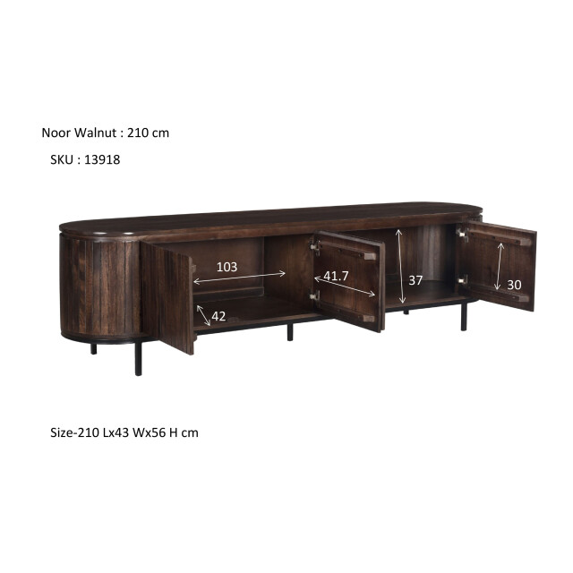 Livingfurn tv meubel noor walnut 210cm mangohout / gecoat staal 2658014 large