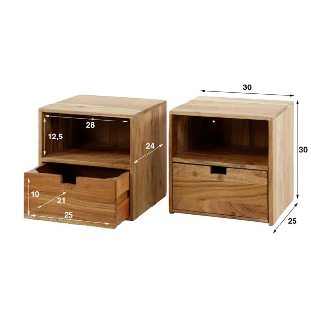 Hoyz nachtkastje set-2 xs hangend flat massief acacia naturel 2846250 large