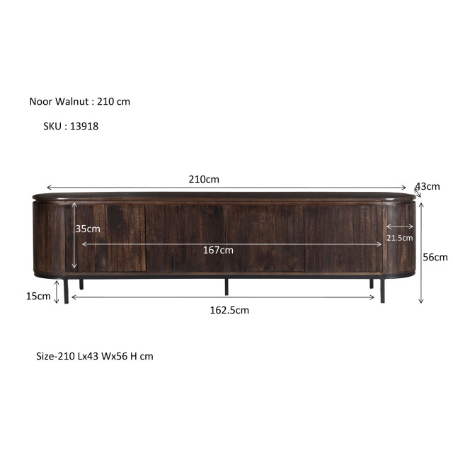 Livingfurn tv meubel noor walnut 210cm mangohout / gecoat staal 2658014 large