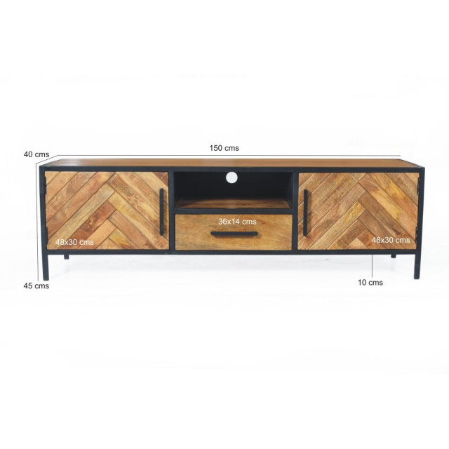 Livingfurn tv meubel brooklyn 150cm mangohout / gecoat staal 2657993 large