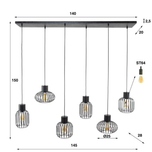 Hoyz Hoyz hanglamp 3+3 mix metal donkergrijs 2596070 large