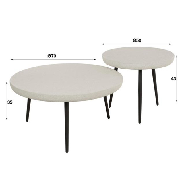 Hoyz salontafel flat round stone marmer composiet set van 2 2911530 large