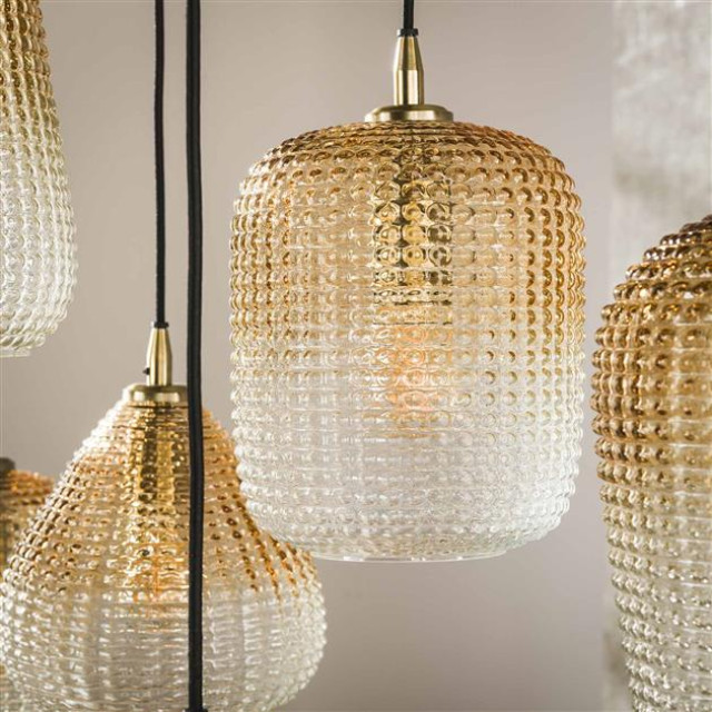 Hoyz hanglamp 5+4 dot pattern amberkleurig glas 2917037 large