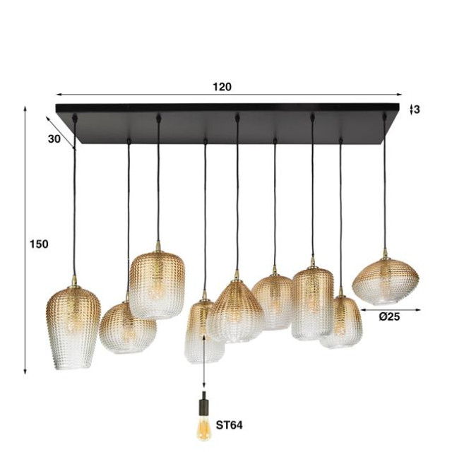 Hoyz hanglamp 5+4 dot pattern amberkleurig glas 2917037 large