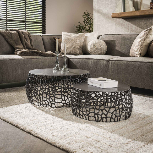 Hoyz Hoyz salontafel maze /grijs metaal set van 2 75x75x30 2061112 large