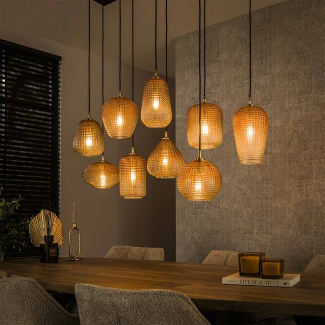 Hoyz hanglamp 5+4 dot pattern amberkleurig glas 2917037 large